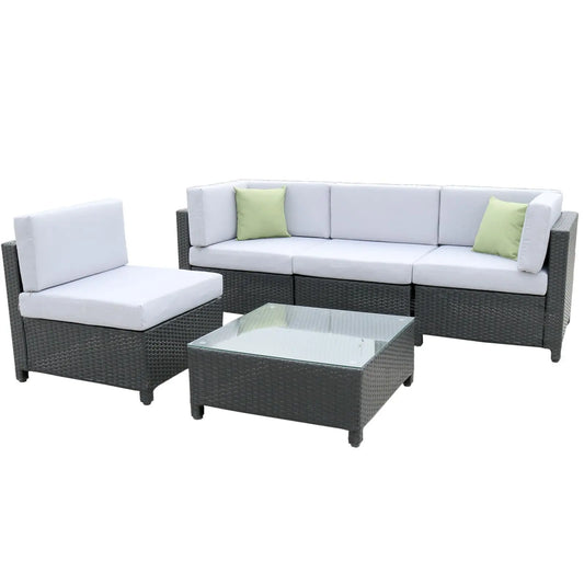 Milano 5 Piece Wicker Rattan Sofa Set Light Grey Outdoor Lounge Patio Set - Myzenhome