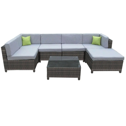 Milano 7 Piece Wicker Rattan Sofa Set Grey Outdoor Lounge Furniture - Myzenhome