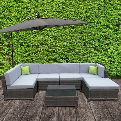 Milano 7 Piece Wicker Rattan Sofa Set Grey Outdoor Lounge Furniture - Myzenhome