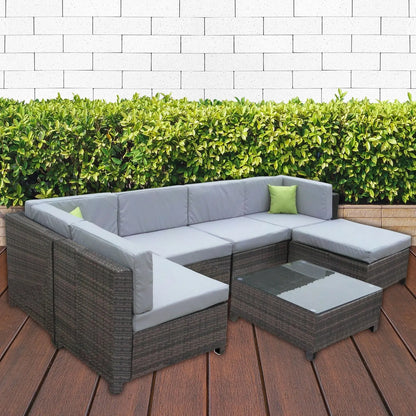 Milano 7 Piece Wicker Rattan Sofa Set Grey Outdoor Lounge Furniture - Myzenhome