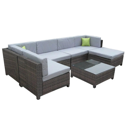 Milano 7 Piece Wicker Rattan Sofa Set Grey Outdoor Lounge Furniture - Myzenhome