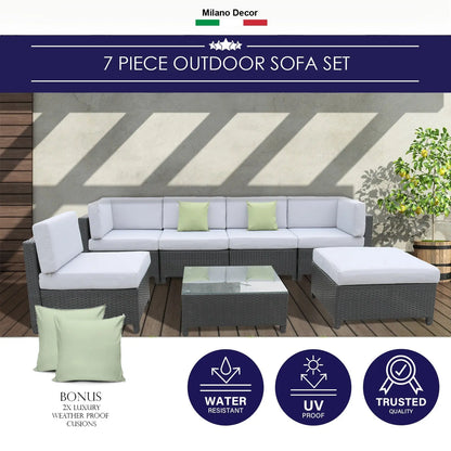 Milano 7 Piece Wicker Rattan Sofa Set Grey Outdoor Lounge Patio Furniture - Myzenhome