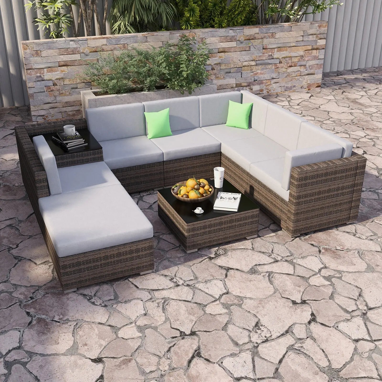 Milano 9 Piece Wicker Rattan Sofa Set Grey Outdoor Lounge Furniture - Myzenhome