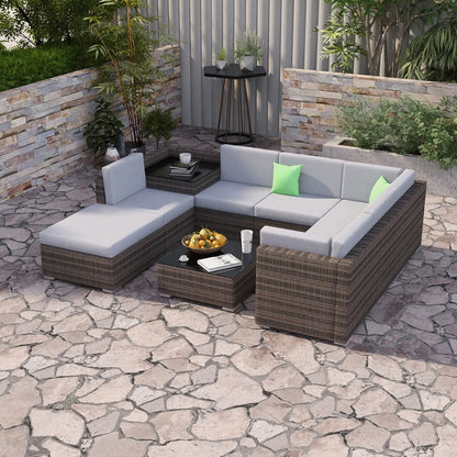 Milano 9 Piece Wicker Rattan Sofa Set Grey Outdoor Lounge Furniture - Myzenhome