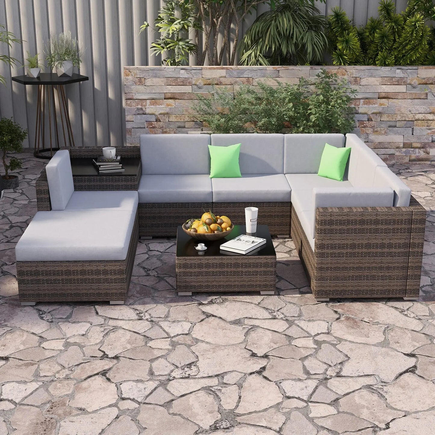 Milano 9 Piece Wicker Rattan Sofa Set Grey Outdoor Lounge Furniture - Myzenhome