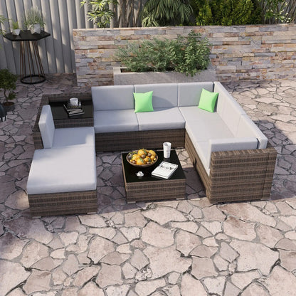 Milano 9 Piece Wicker Rattan Sofa Set Grey Outdoor Lounge Furniture - Myzenhome