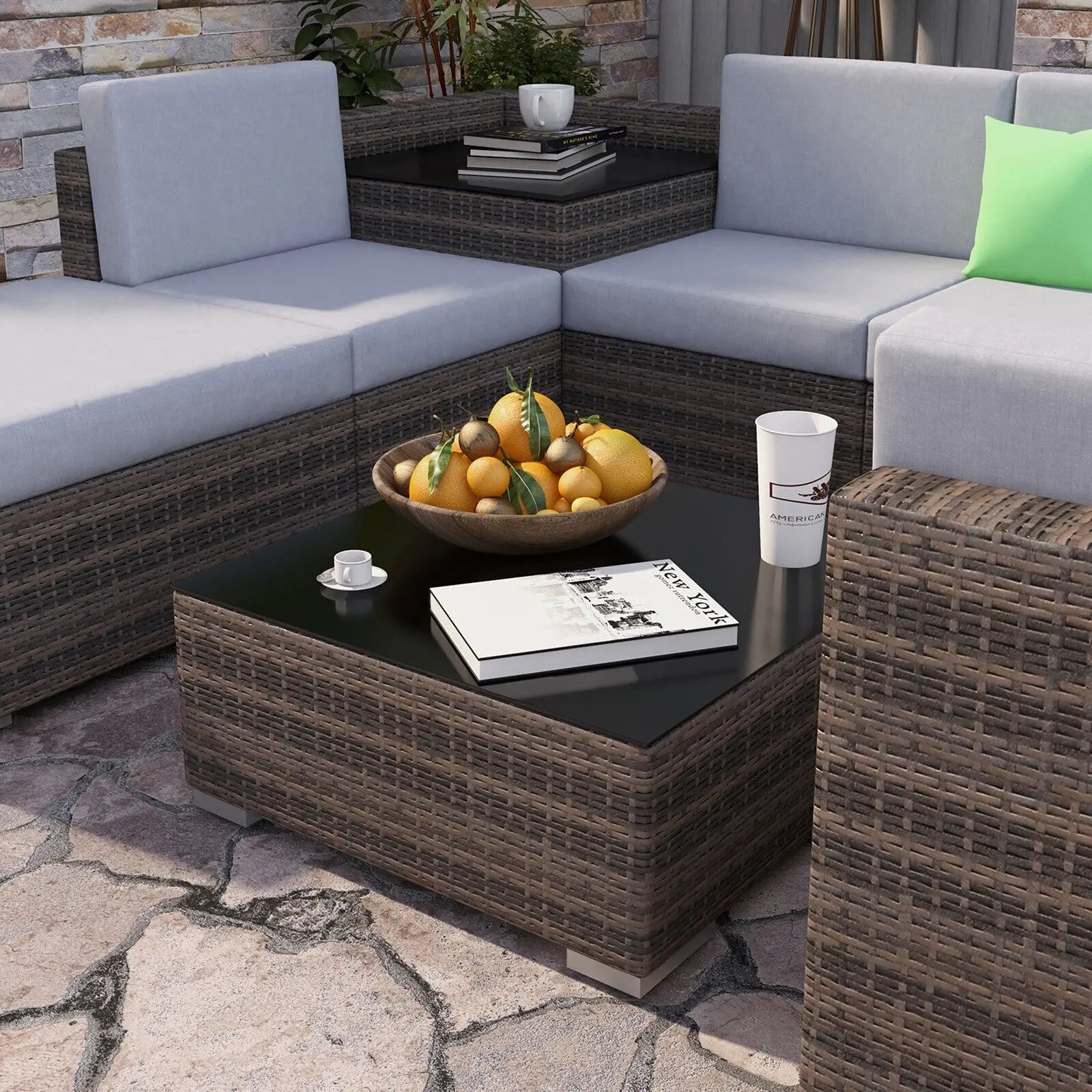 Milano 9 Piece Wicker Rattan Sofa Set Grey Outdoor Lounge Furniture - Myzenhome