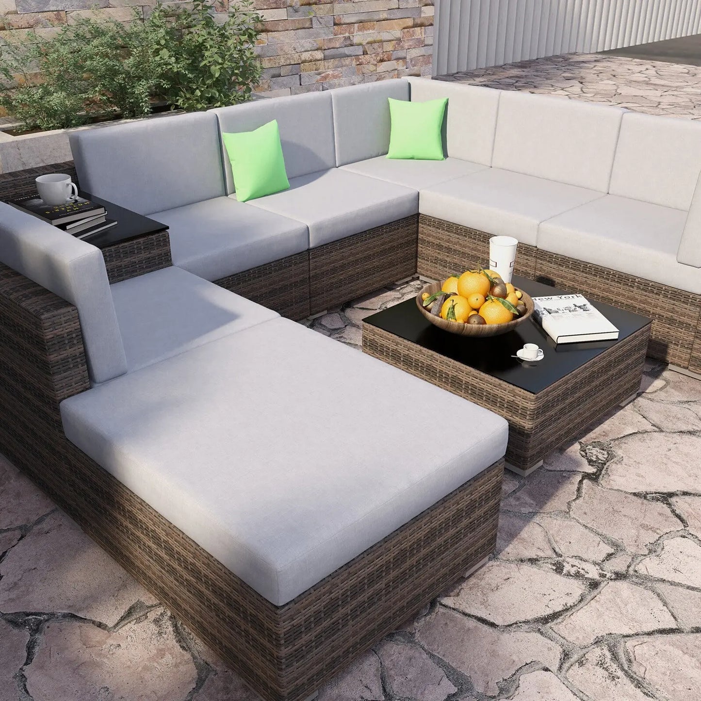 Milano 9 Piece Wicker Rattan Sofa Set Grey Outdoor Lounge Furniture - Myzenhome