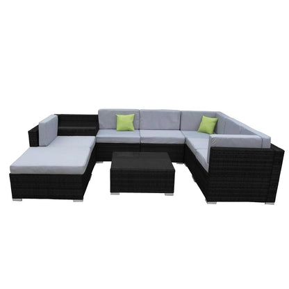 Milano 9 Piece Wicker Rattan Sofa Set Grey Outdoor Lounge Patio Furniture - Myzenhome