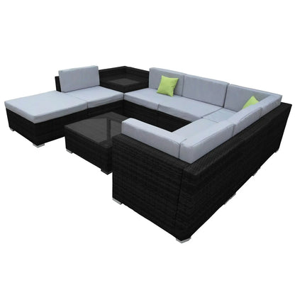 Milano 9 Piece Wicker Rattan Sofa Set Grey Outdoor Lounge Patio Furniture - Myzenhome