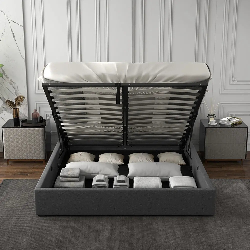 Milano Capri Luxury Gas Lift Bed Frame Base And Headboard With Storage - Myzenhome