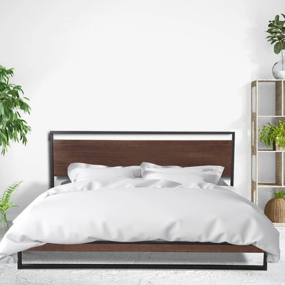 Milano Decor Azure Bed Frame With Headboard Wood Steel Platform Bed - Myzenhome