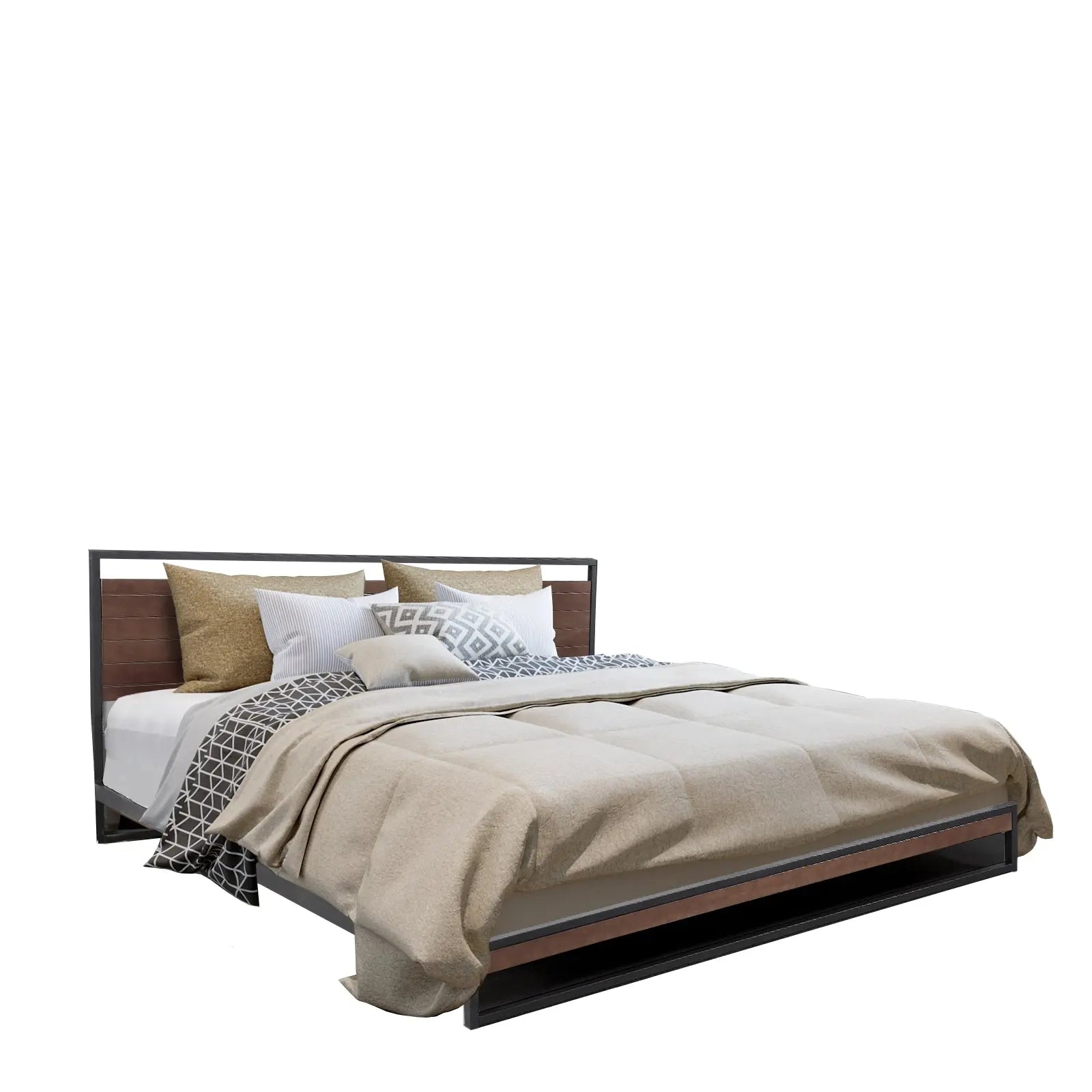 Milano Decor Azure Bed Frame With Headboard Wood Steel Platform Bed - Myzenhome