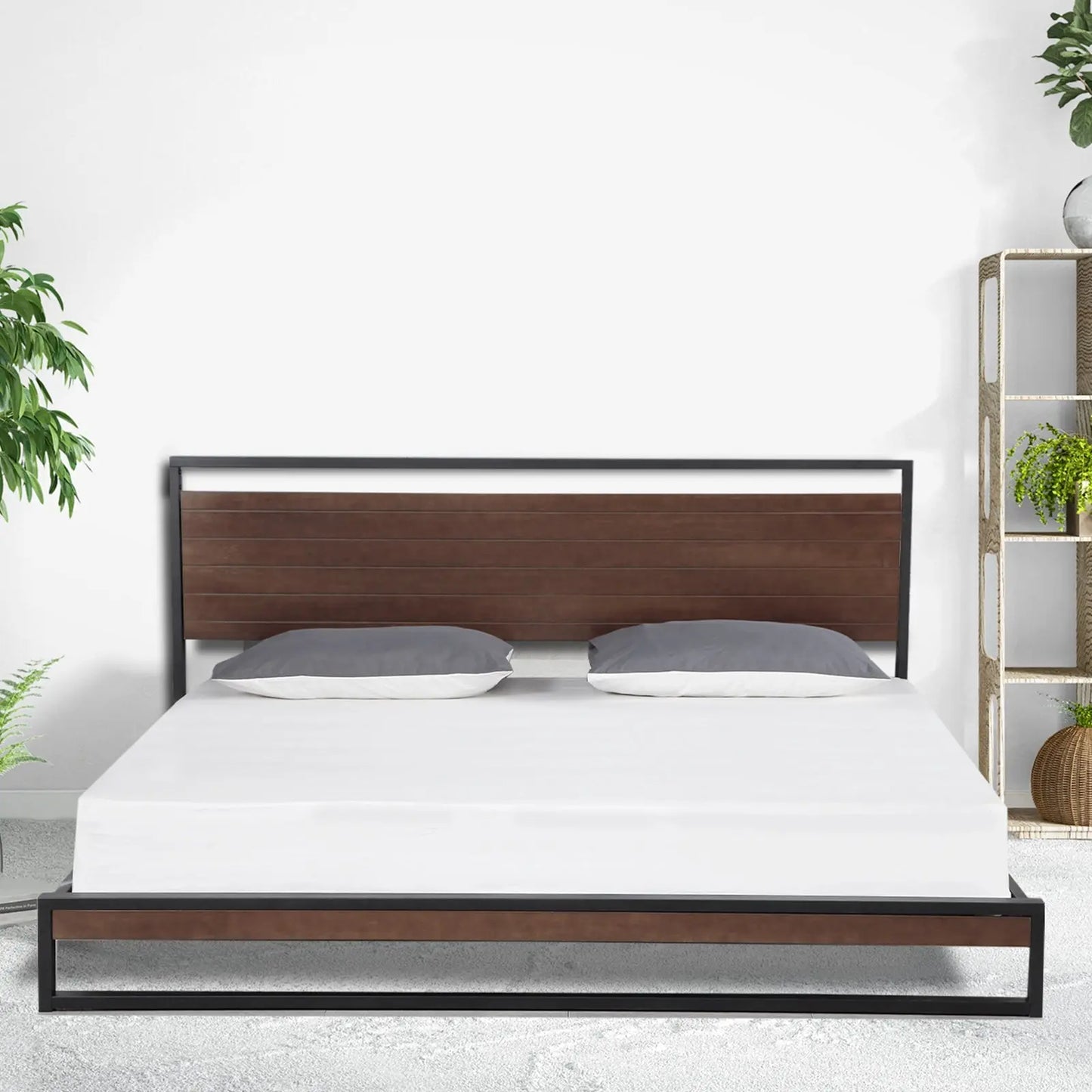 Milano Decor Azure Bed Frame With Headboard Wood Steel Platform Bed - Myzenhome