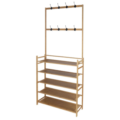 Milano Decor Bamboo Shoe Rack with Coat Hooks, 4 Tiers, Slim Hallway Storage Myzenhome