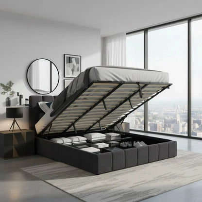 Milano Luxe Linear Boucle Gas Lift Bed Frame Milano