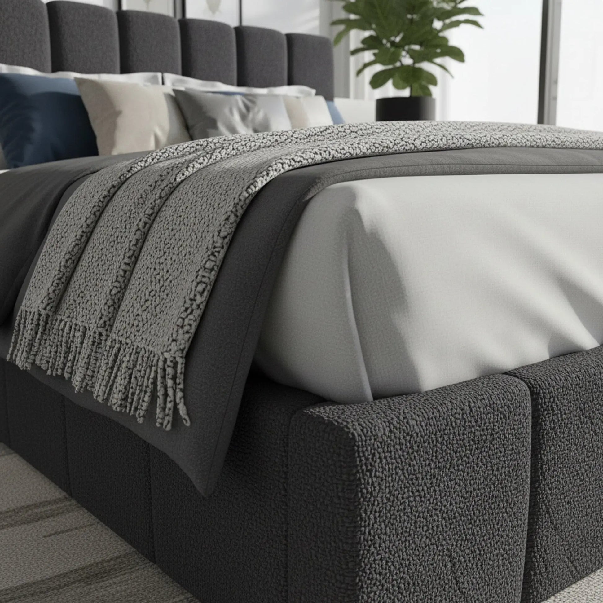 Milano Luxe Linear Boucle Gas Lift Bed Frame Myzenhome