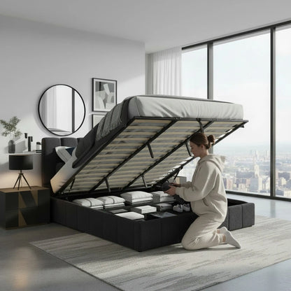 Milano Luxe Linear Boucle Gas Lift Bed Frame Myzenhome