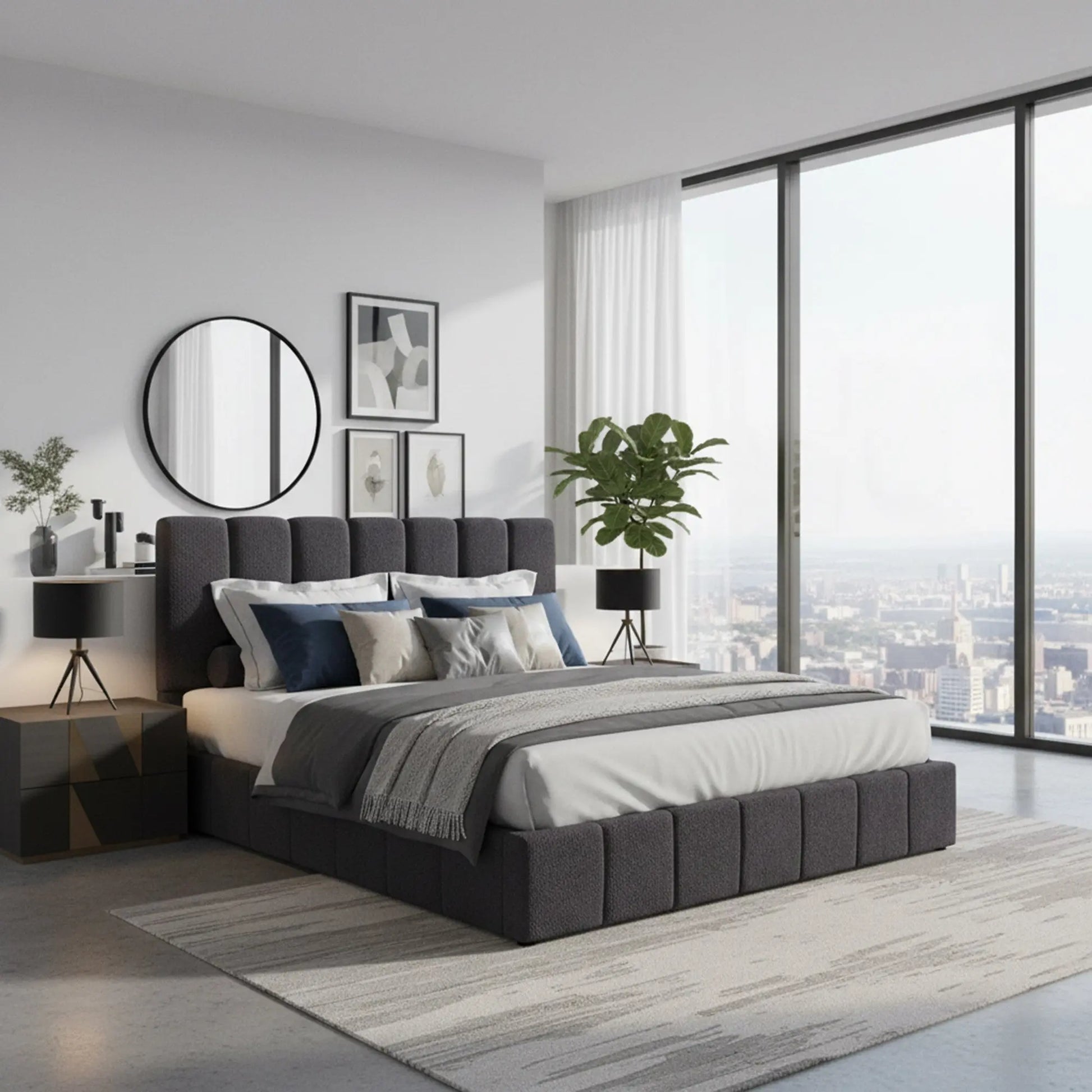 Milano Luxe Linear Boucle Gas Lift Bed Frame Myzenhome