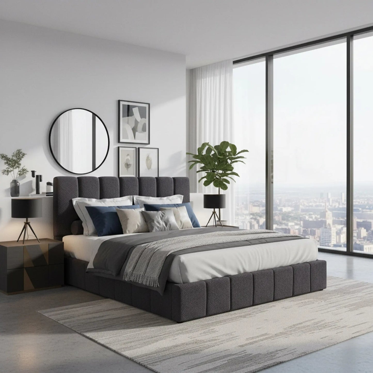 Milano Luxe Linear Boucle Gas Lift Bed Frame Myzenhome