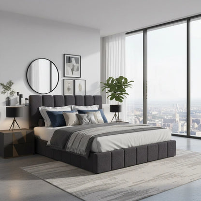 Milano Luxe Linear Boucle Gas Lift Bed Frame Myzenhome