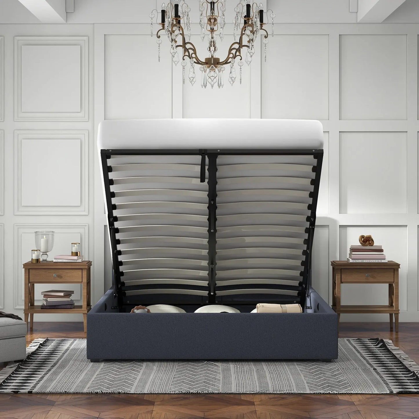 Milano Luxury Gas Lift Bed Frame Base And Headboard With Storage - Myzenhome