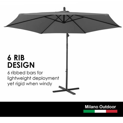 Milano Outdoor 3 Metre Cantilever Umbrella UV Sunshade Garden Patio Deck - Myzenhome