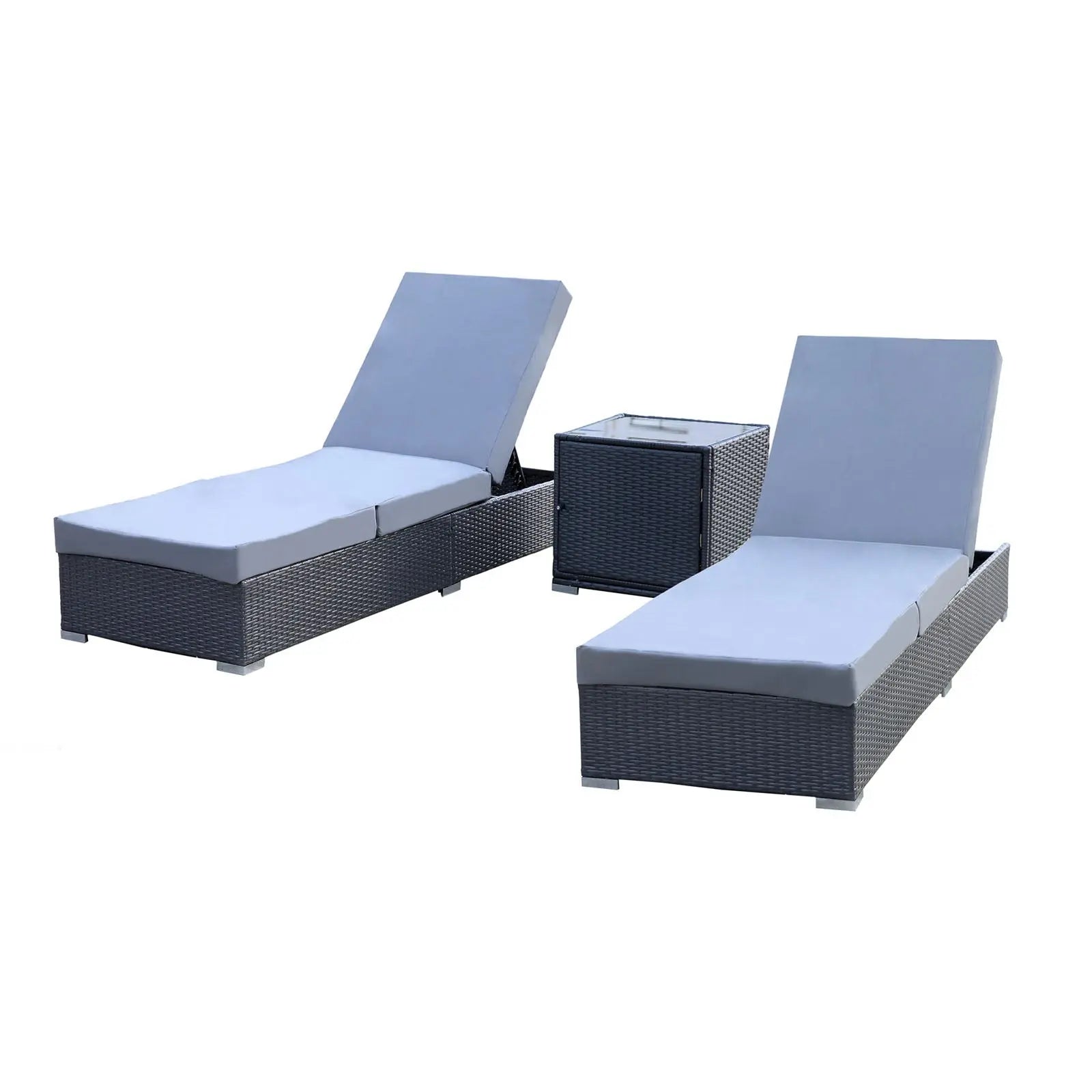 Milano Outdoor 3pc Sun Lounge Pool Bed Deck Rattan Chair Adjustable Furniture - Myzenhome