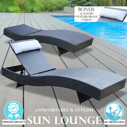 Milano Outdoor Sun Lounge Pool Bed Deck Rattan Chair Curved Design Wicker Sofa - Myzenhome