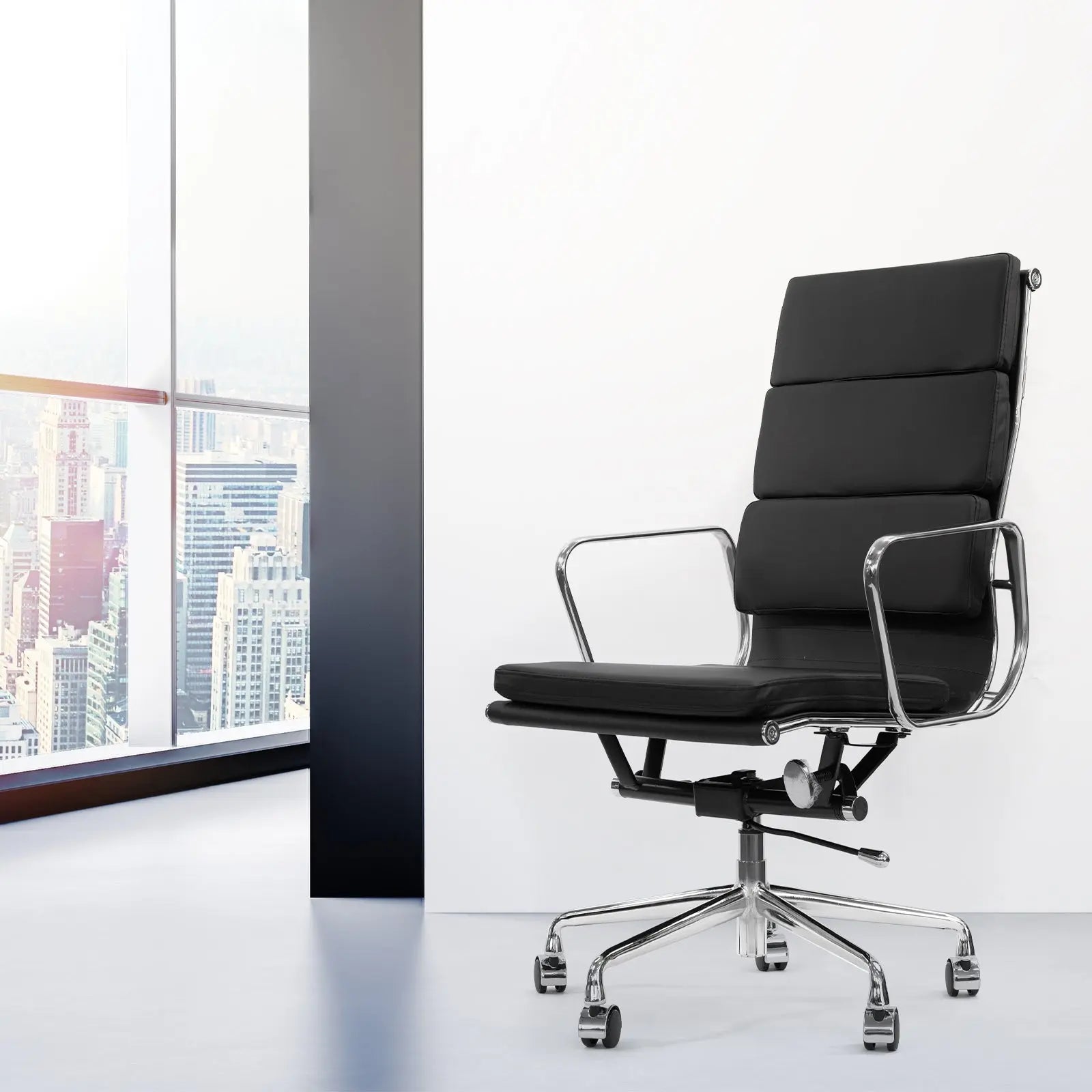 Milano Premium Office Executive Computer Chair PU Leather Steel Chrome - Myzenhome