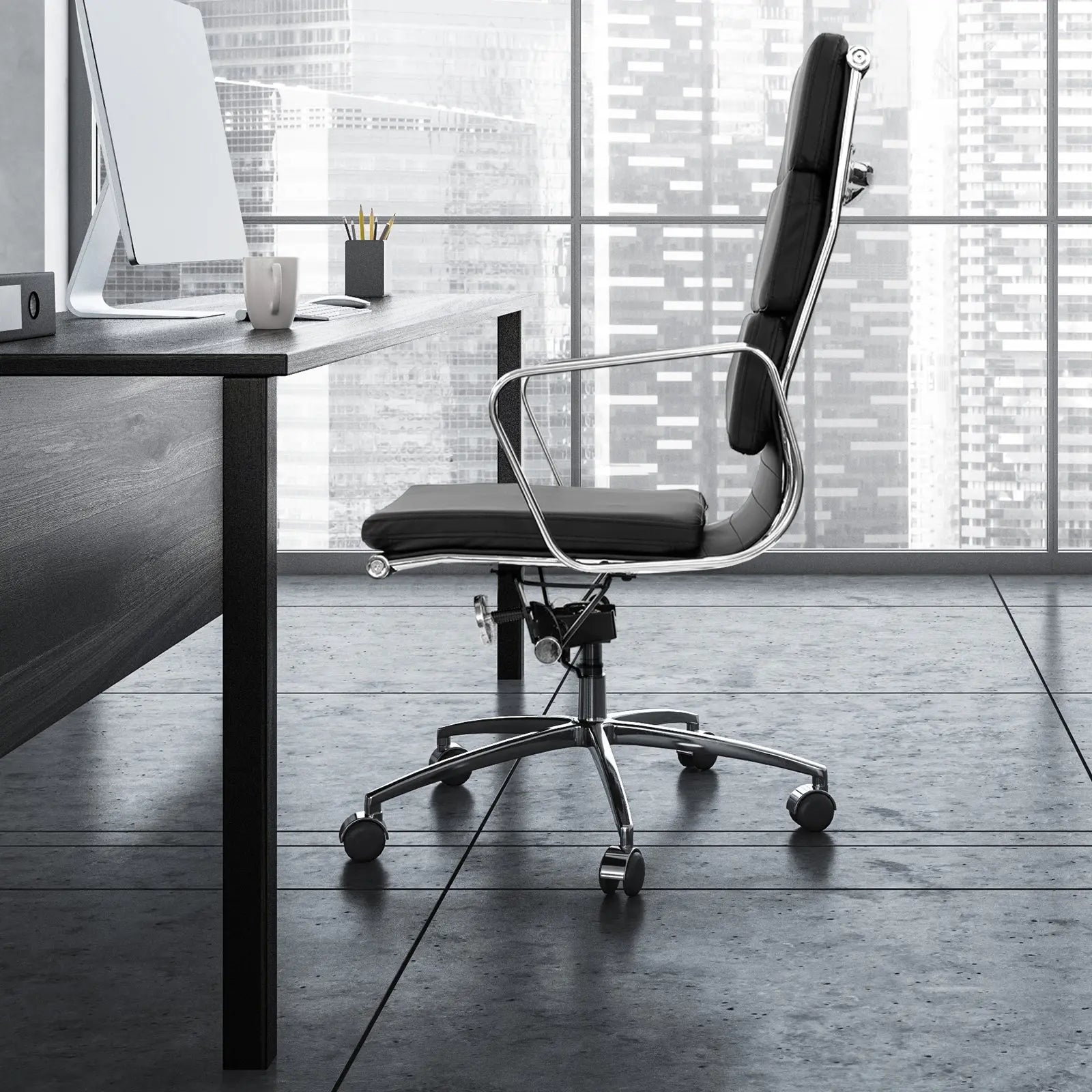 Milano Premium Office Executive Computer Chair PU Leather Steel Chrome - Myzenhome