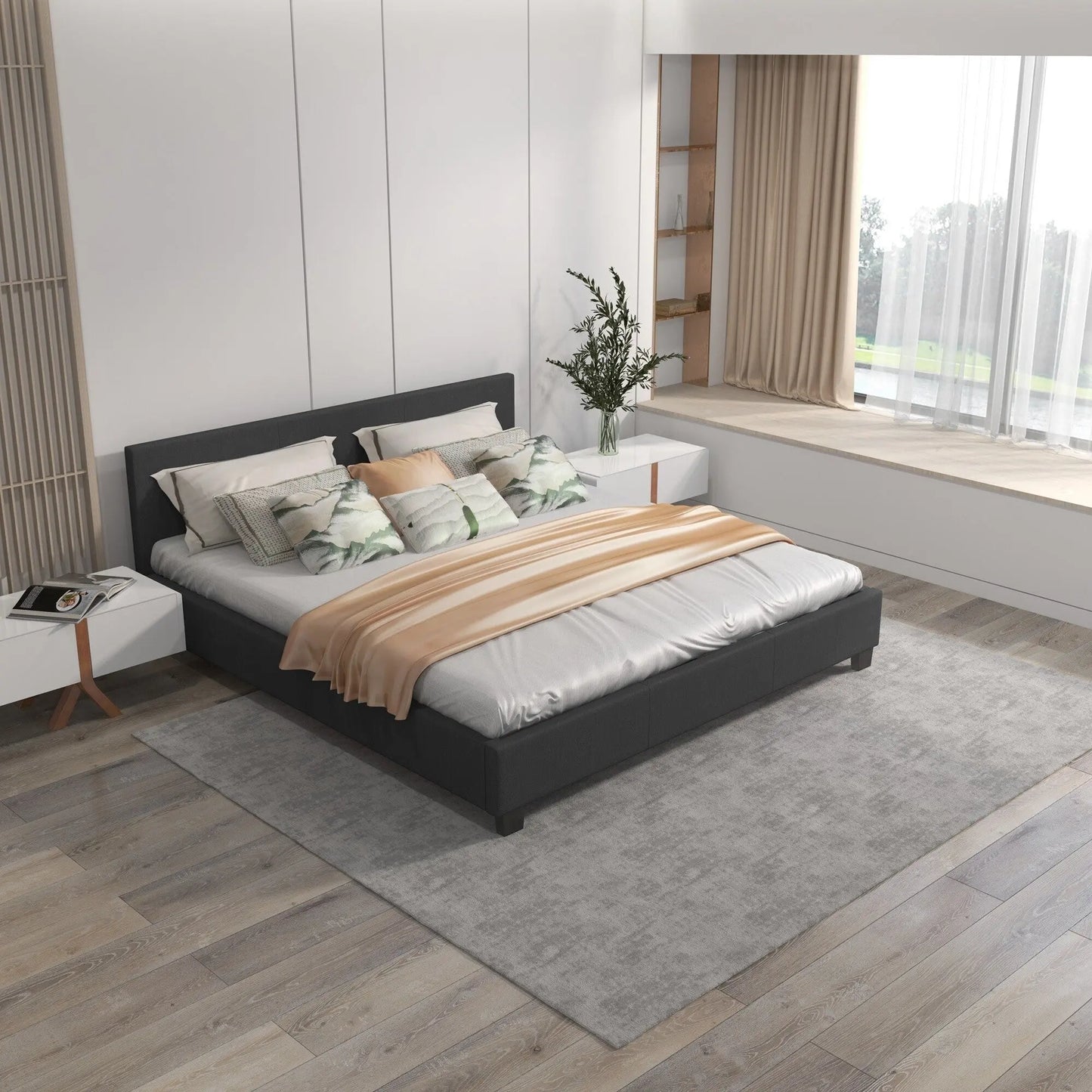 Milano Sienna Luxury Bed Frame Base And Headboard Solid Wood Padded Fabric - Myzenhome