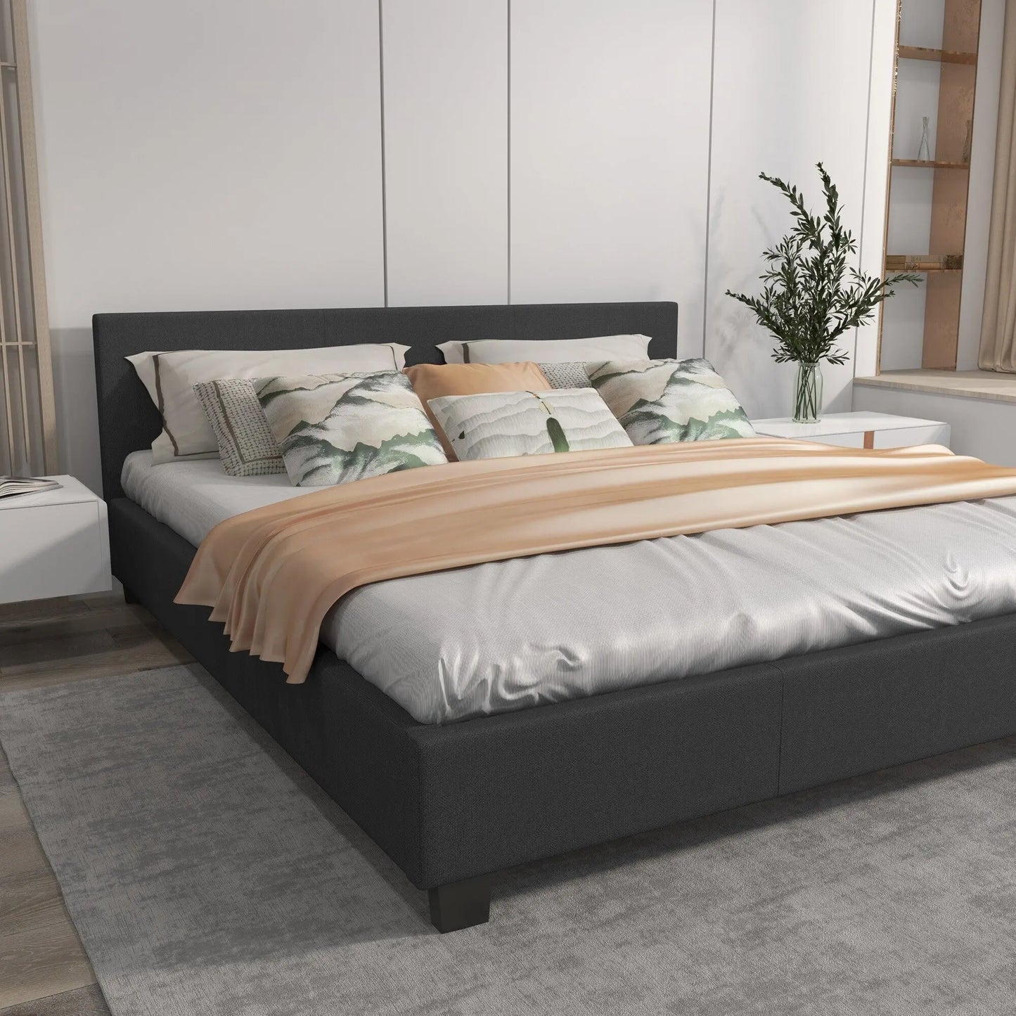 Milano Sienna Luxury Bed Frame Base And Headboard Solid Wood Padded Fabric - Myzenhome