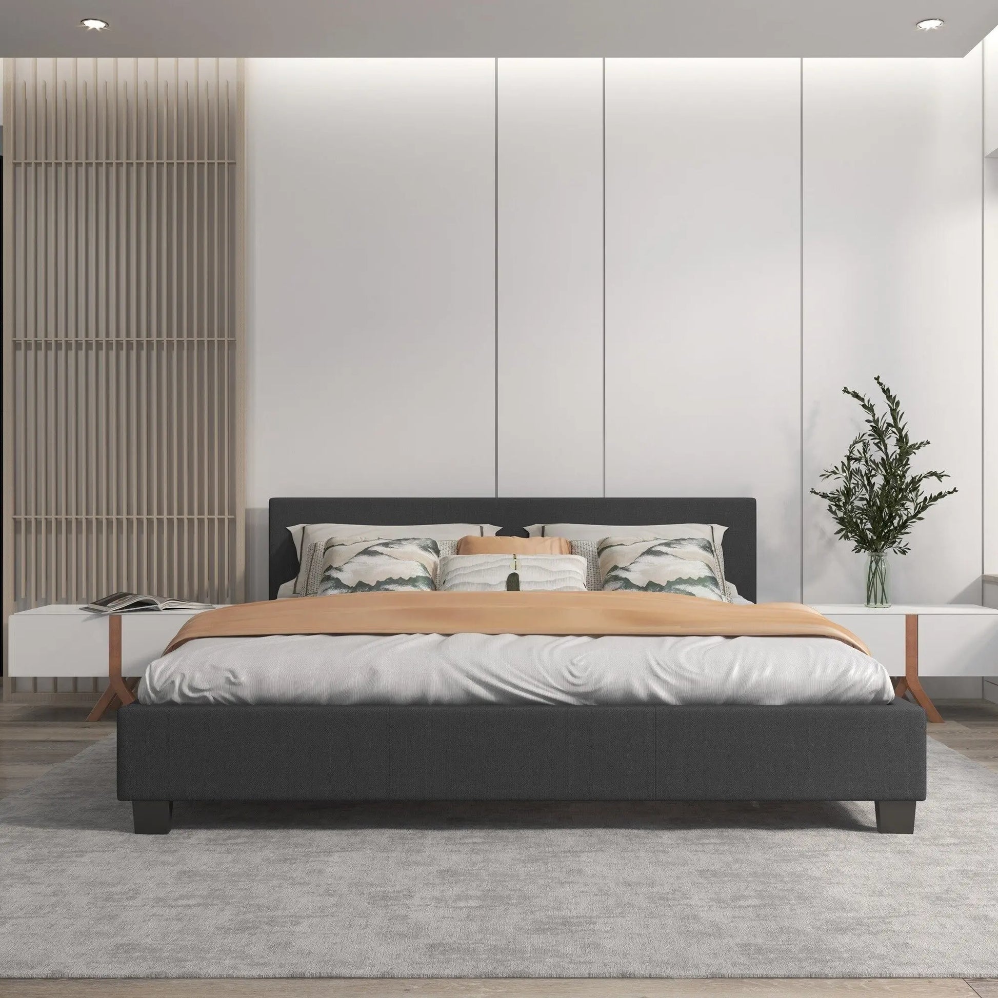 Milano Sienna Luxury Bed Frame Base And Headboard Solid Wood Padded Fabric - Myzenhome