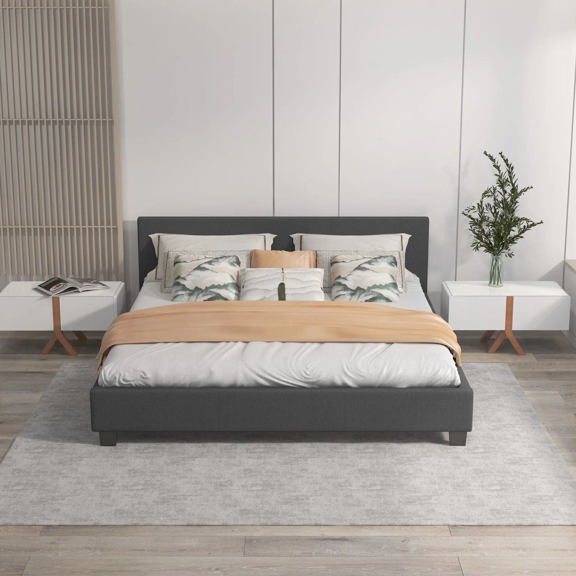 Milano Sienna Luxury Bed Frame Base And Headboard Solid Wood Padded Fabric - Myzenhome