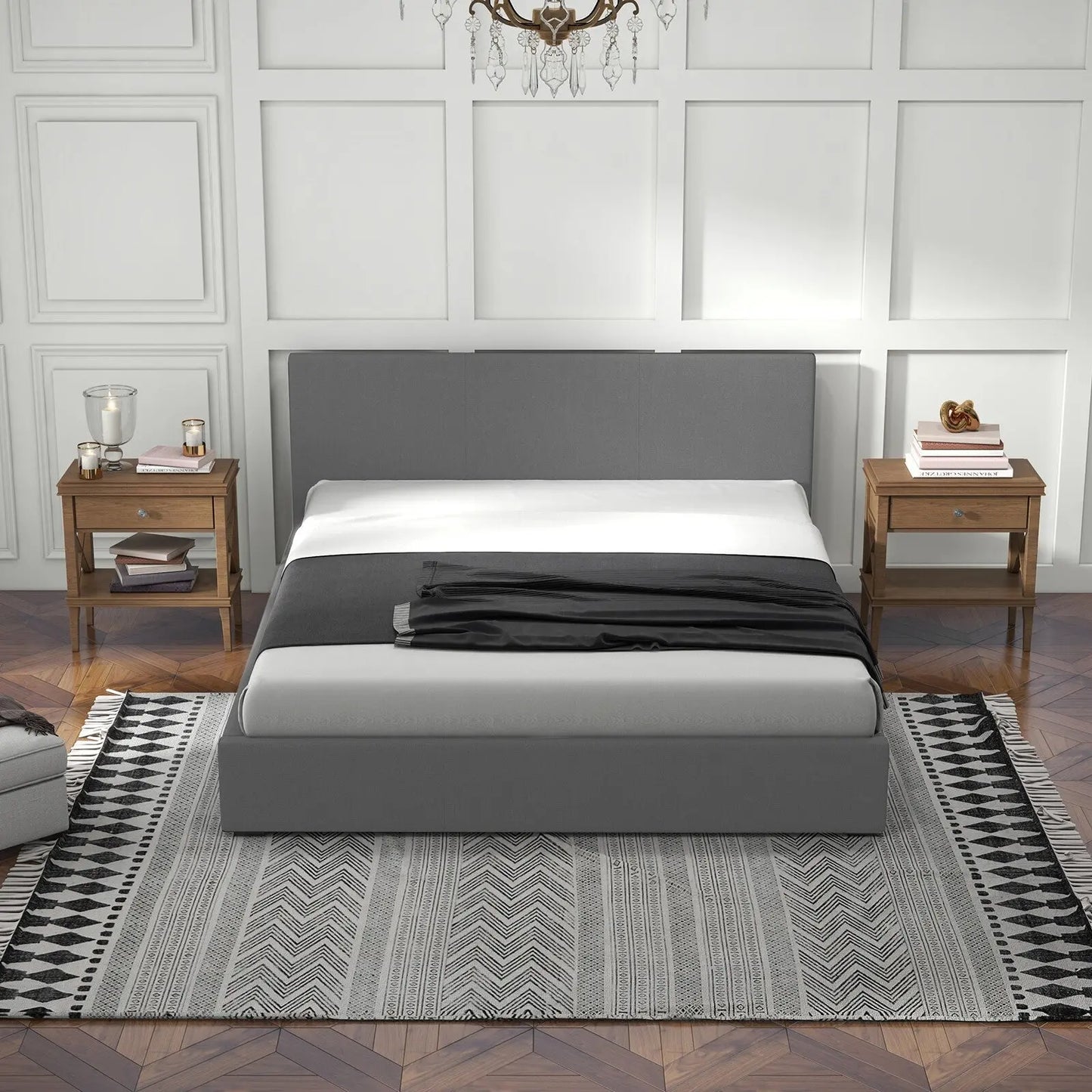 Milano Sienna Luxury Bed Frame Base And Headboard Solid Wood Padded Fabric - Myzenhome