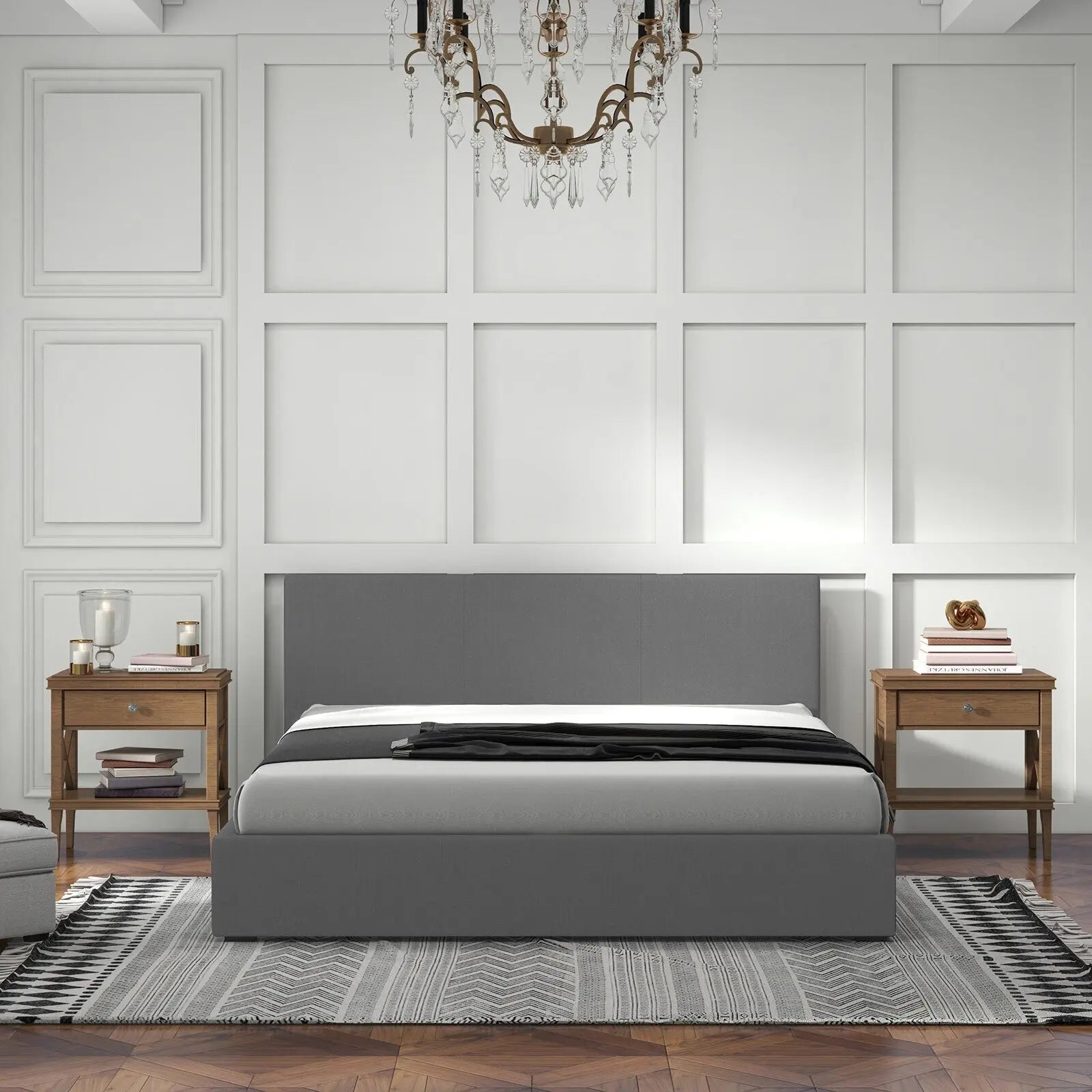 Milano Sienna Luxury Bed Frame Base And Headboard Solid Wood Padded Fabric - Myzenhome