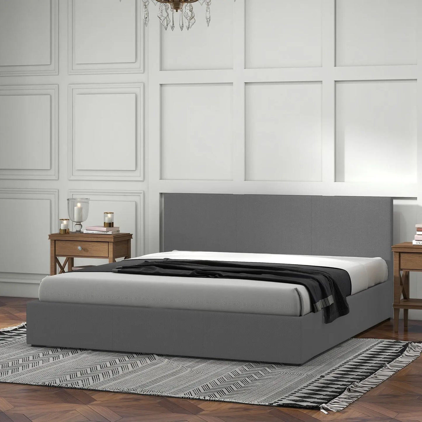 Milano Sienna Luxury Bed Frame Base And Headboard Solid Wood Padded Fabric - Myzenhome