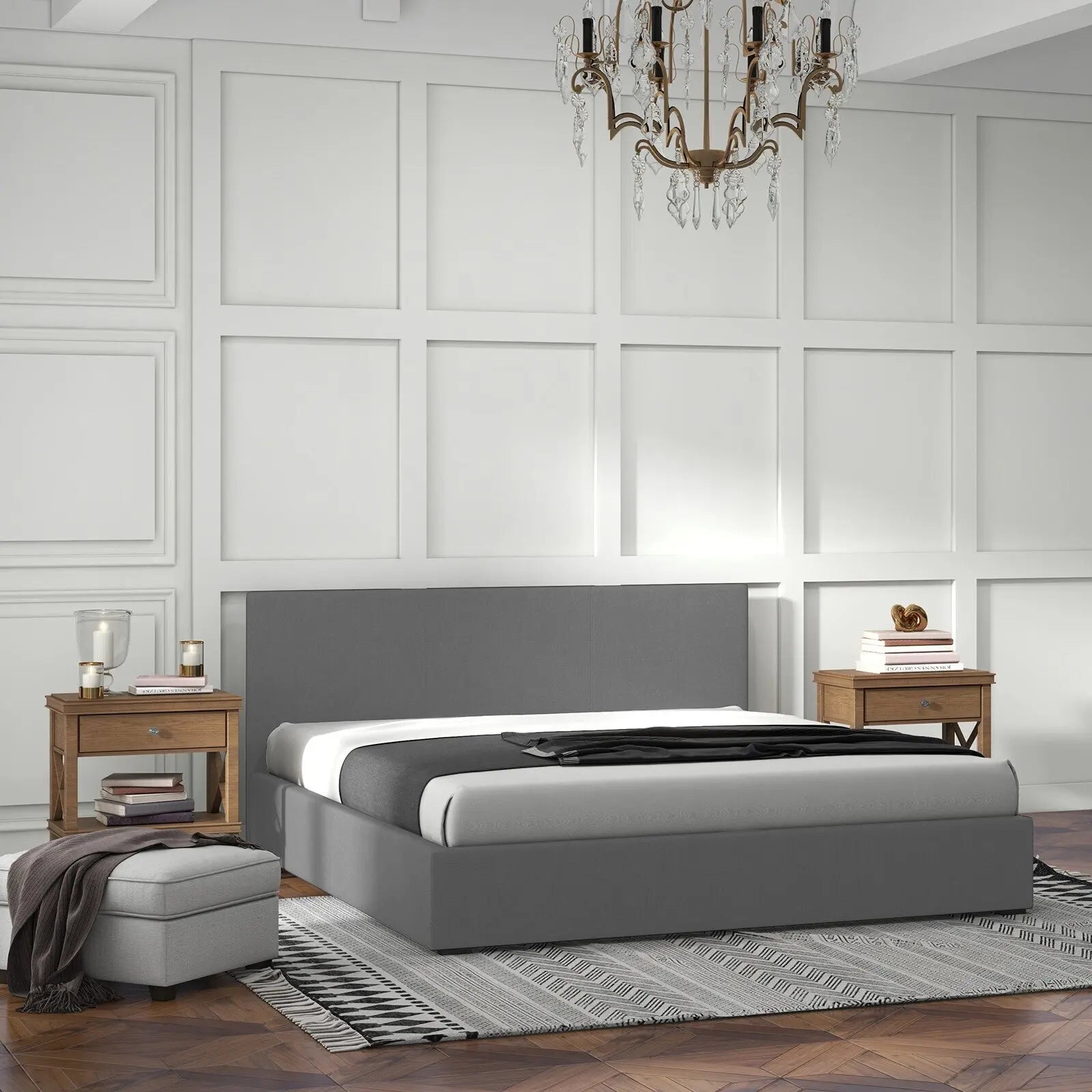 Milano Sienna Luxury Bed Frame Base And Headboard Solid Wood Padded Fabric - Myzenhome