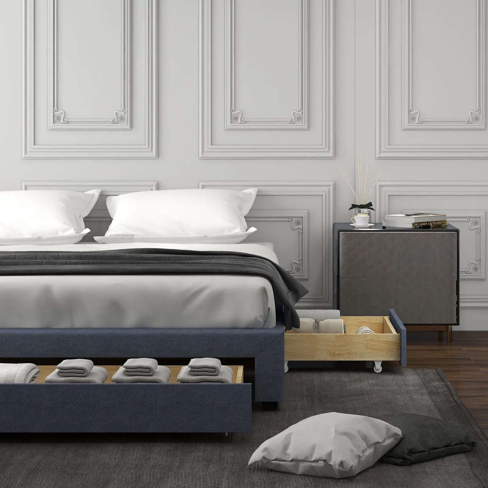 Milano decor palermo bed base with drawers upholstered fabric wood Milano Decor