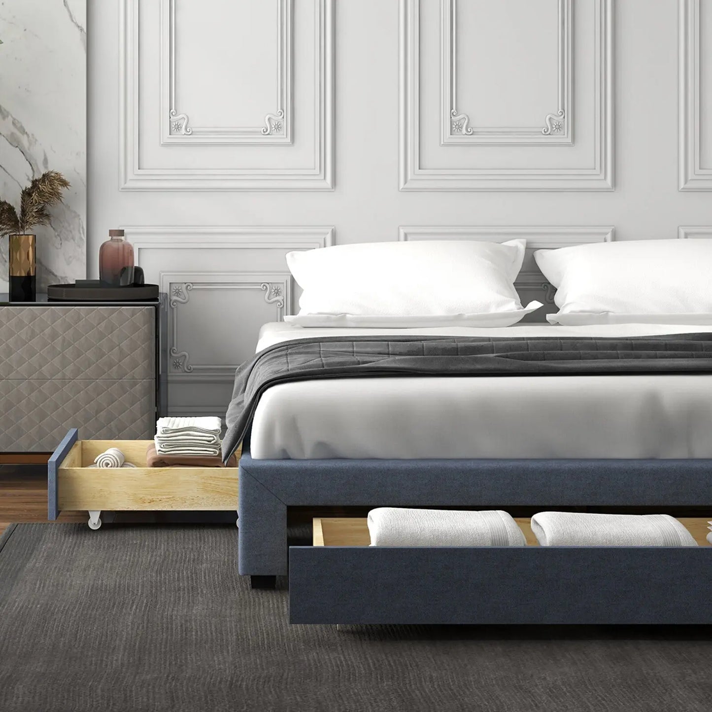 Milano decor palermo bed base with drawers upholstered fabric wood Milano Decor