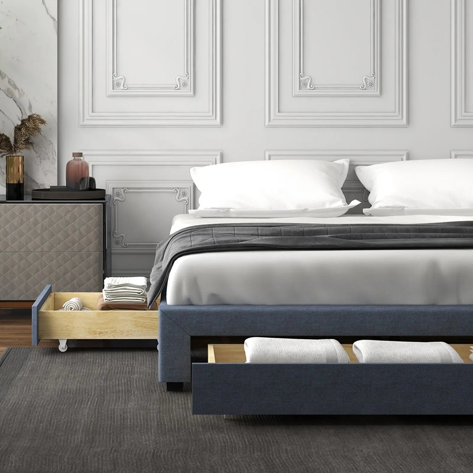 Milano decor palermo bed base with drawers upholstered fabric wood Milano Decor