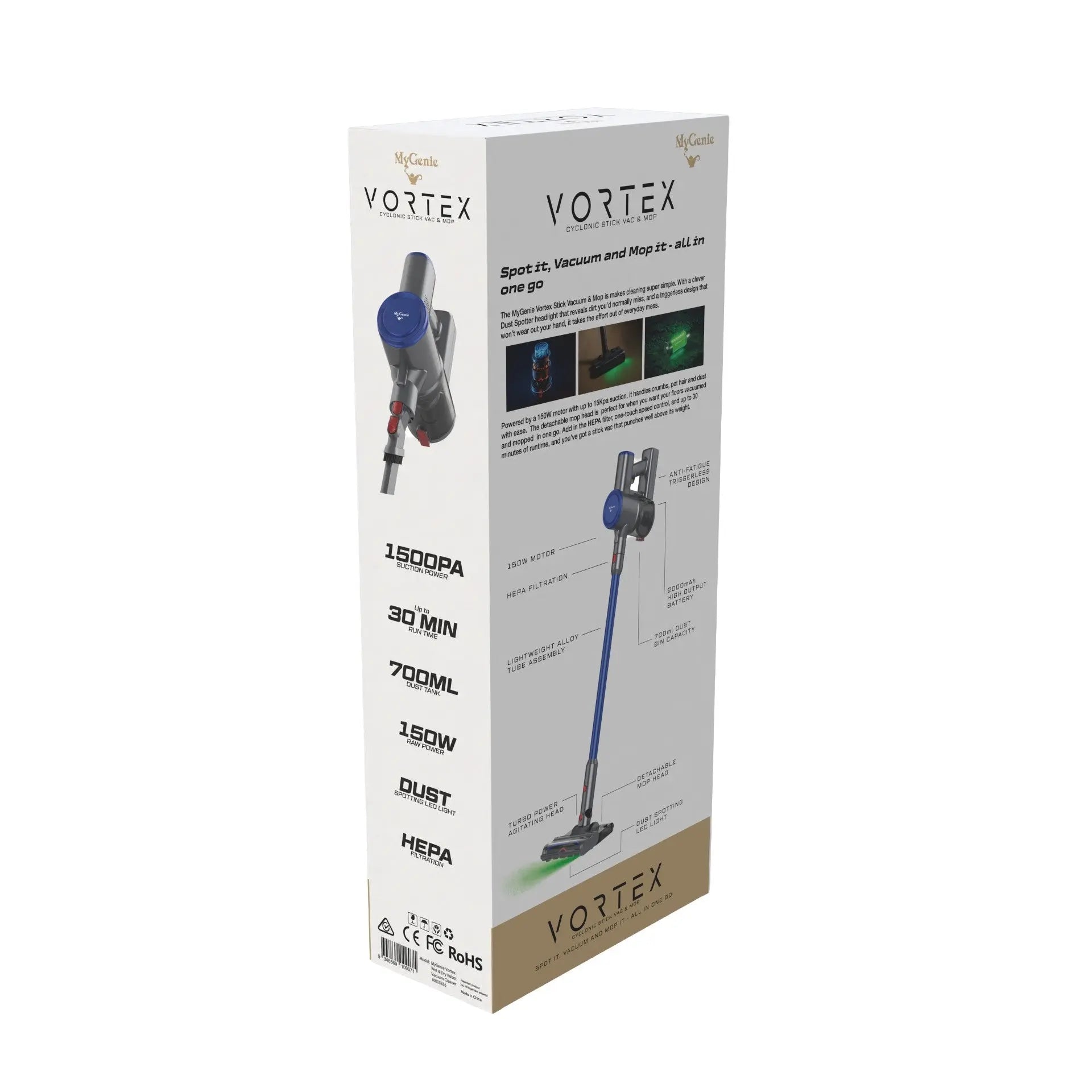 MyGenie Vortex Stick Vacuum and Mop with dust spotting technology Myzenhome
