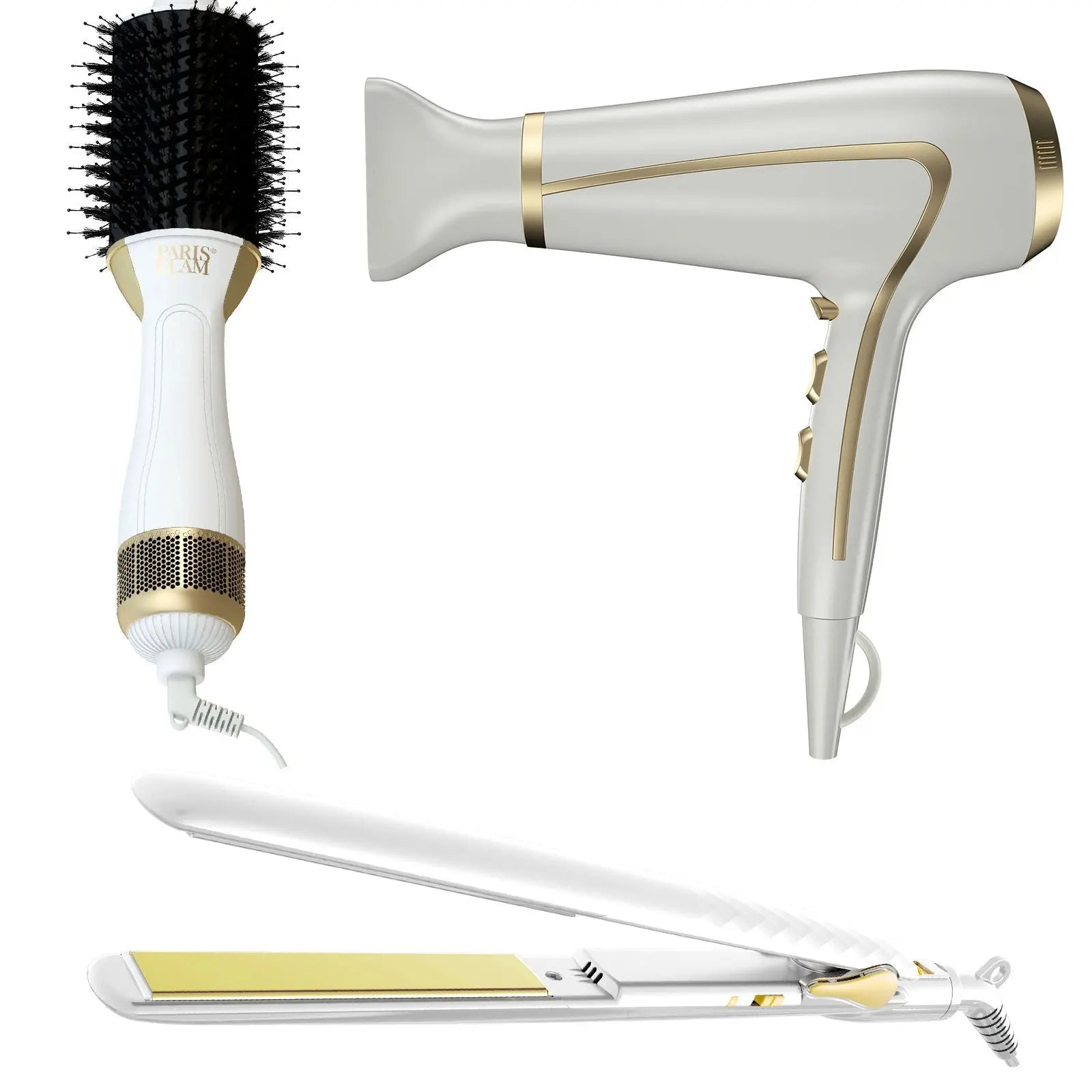 Paris Glam Essentials Set 1 x Hair Dryer 1 x Hair Straightener 1 x Barrel Brush - Myzenhome