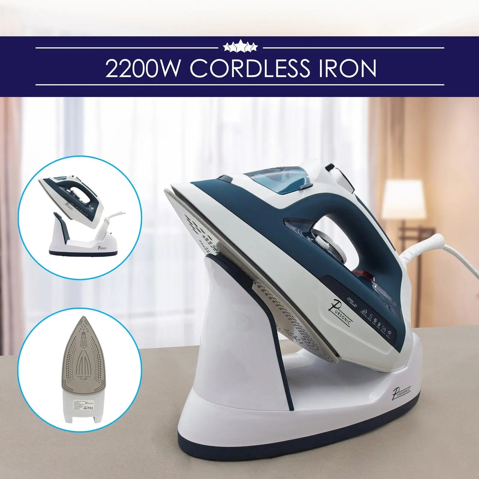 Pursonic Electric Cordless Steam Iron Portable Corded Cordless 2200W - Myzenhome