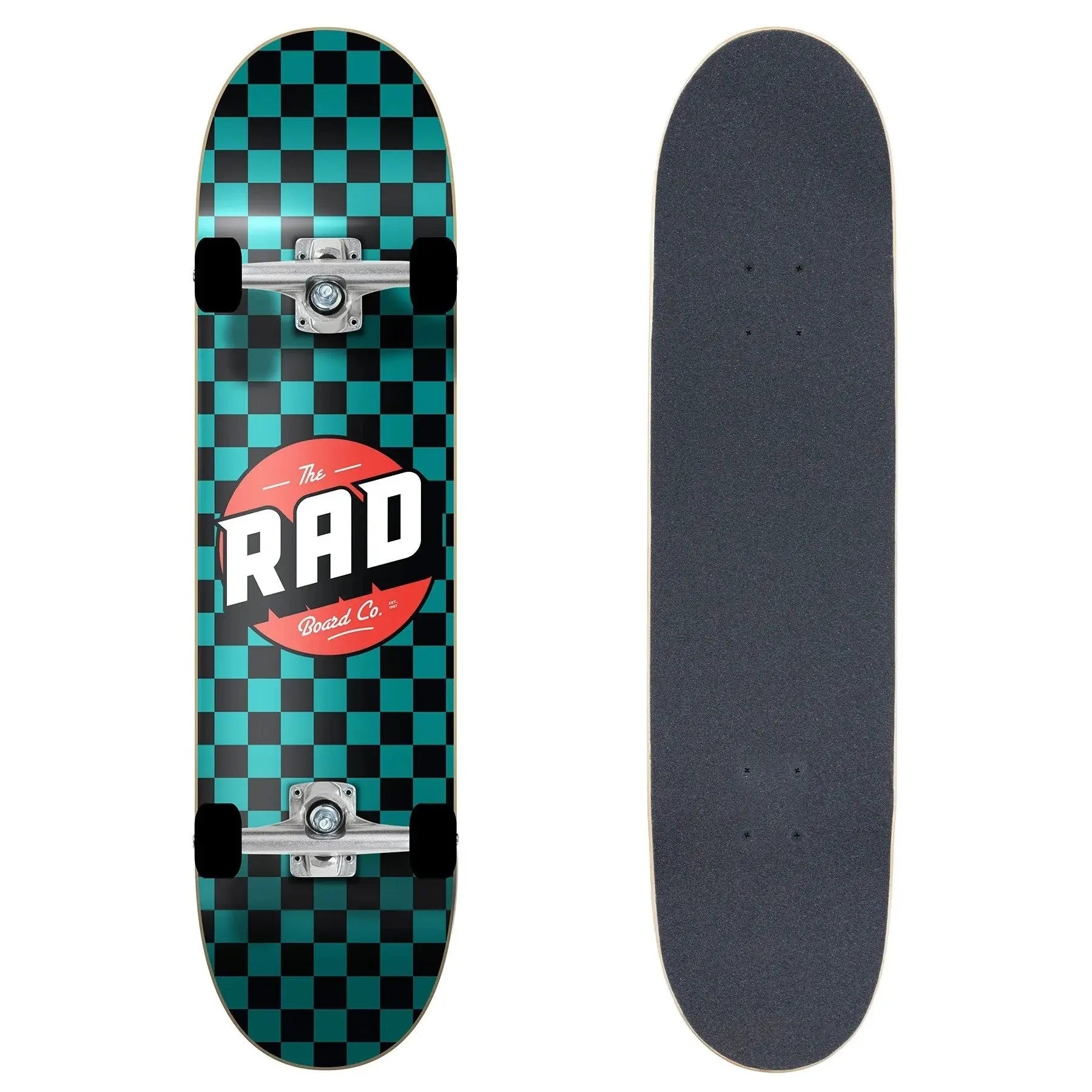 Rad complete crew skateboard checkers black teal 7.25" RAD