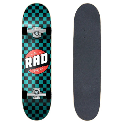 Rad complete crew skateboard checkers black teal 7.25" RAD