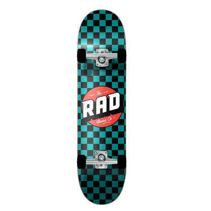 Rad complete crew skateboard checkers black teal 7.25" RAD