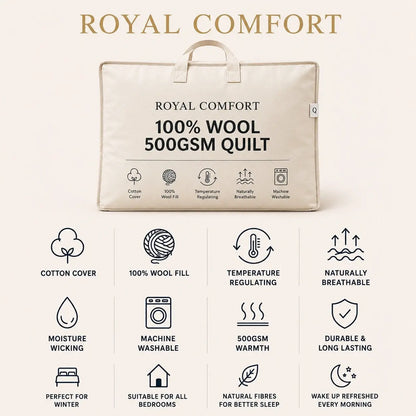 Royal Comfort 500GSM 100% Pure Wool Quilt Natural All-Seasons Duvet Myzenhome