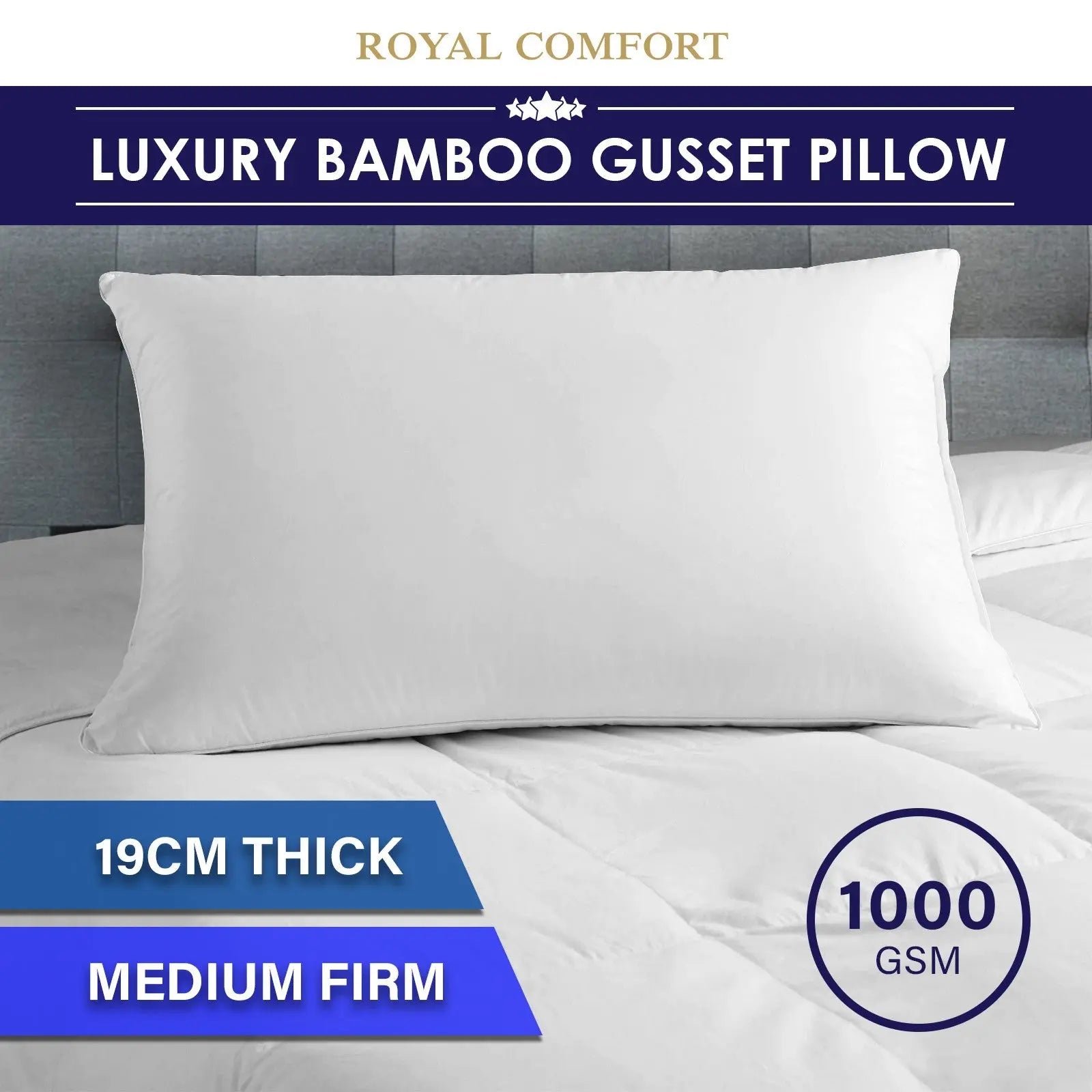 Royal Comfort Luxury Bamboo Blend Gusset Pillow Single Pack 4cm Gusset Support - Myzenhome